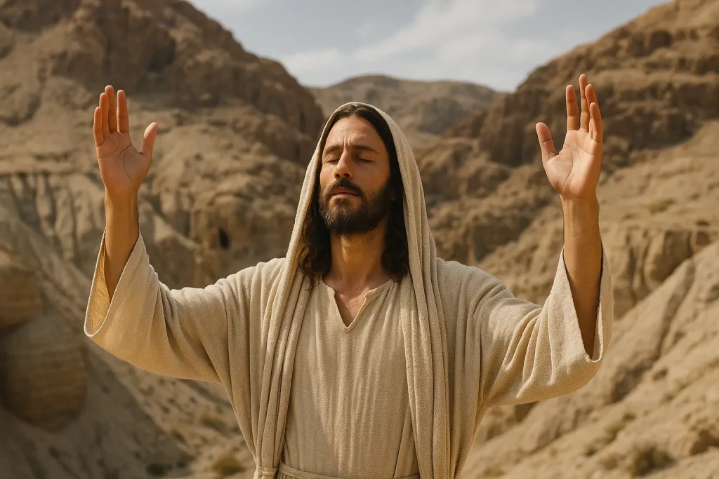 Yeshua orando con los brazo en alto